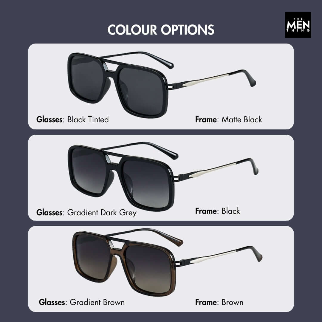 THE MEN THING Sunglasses 2169 URBAN ECLIPSE - Oversized Square - HD Polarised Sunglasses for Men - UV400 Protection, Stainless Steel Frame