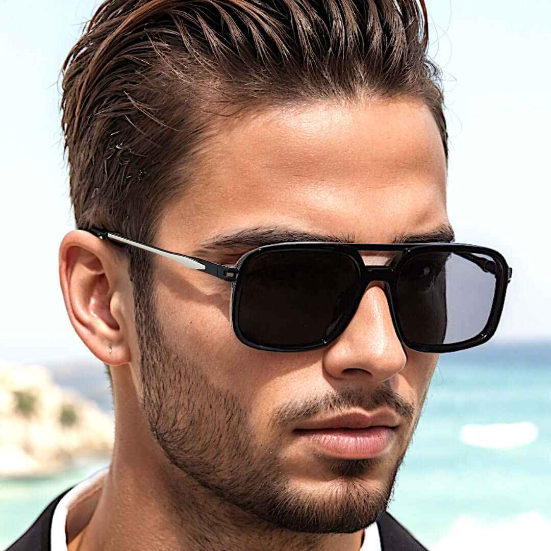 THE MEN THING Sunglasses 2169 URBAN ECLIPSE - Oversized Square - HD Polarised Sunglasses for Men - UV400 Protection, Stainless Steel Frame