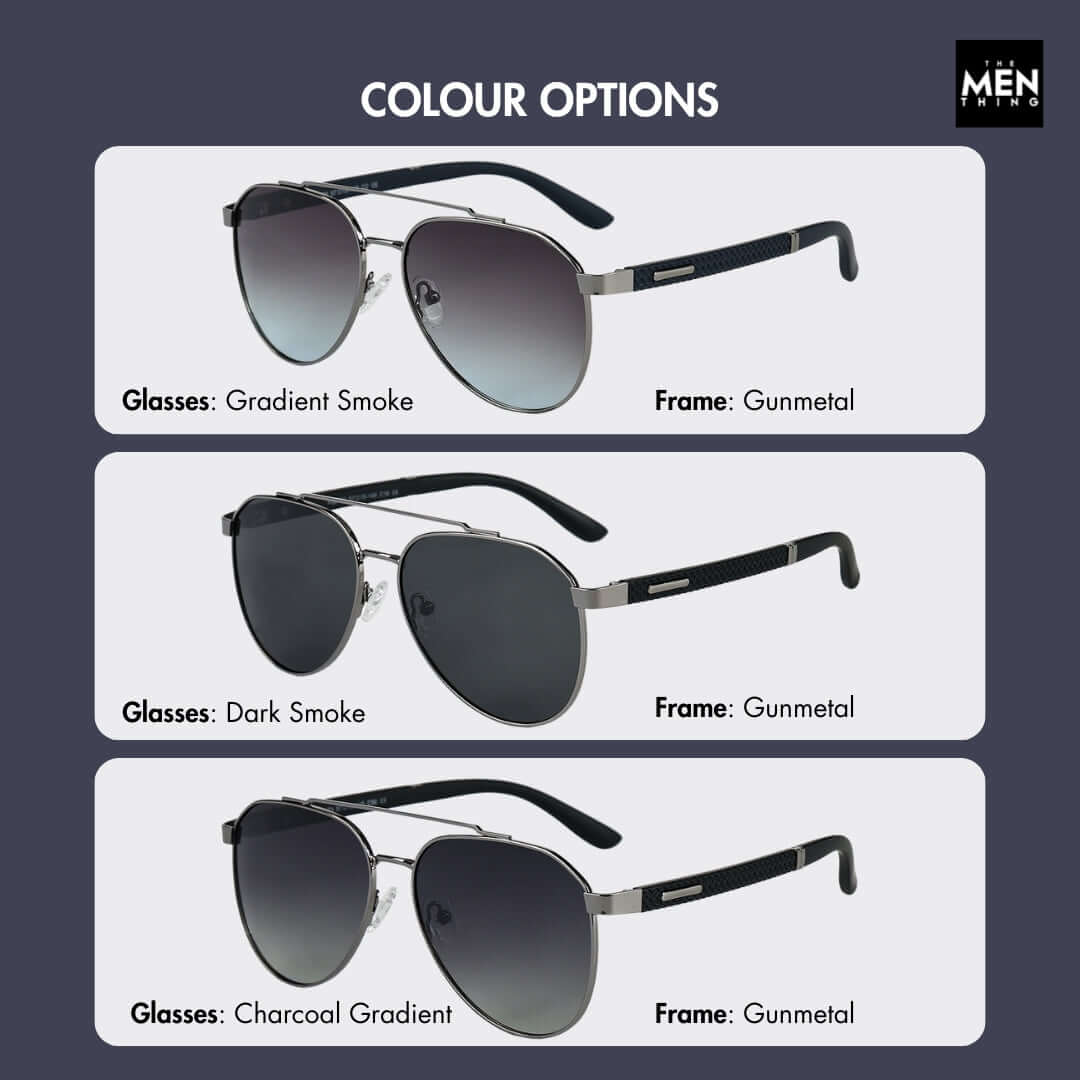 THE MEN THING Sunglasses 2173 STEALTH PILOT - Aviator Style - HD Polarised Sunglasses for Men - UV400 Protection, Stainless Steel Frame