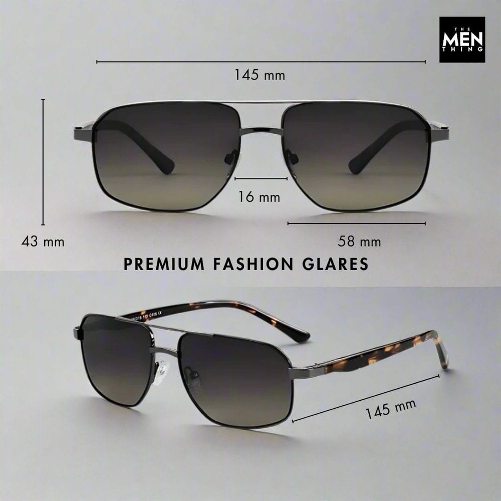 THE MEN THING Sunglasses 2174 ECLIPSE EDGE - Square Aviator Style - HD Polarised Sunglasses for Men - UV400 Protection, Stainless Steel Frame