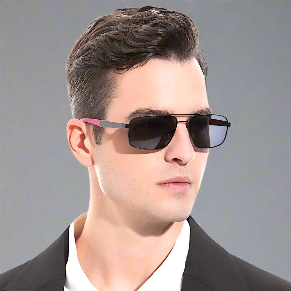 THE MEN THING Sunglasses 2174 ECLIPSE EDGE - Square Aviator Style - HD Polarised Sunglasses for Men - UV400 Protection, Stainless Steel Frame