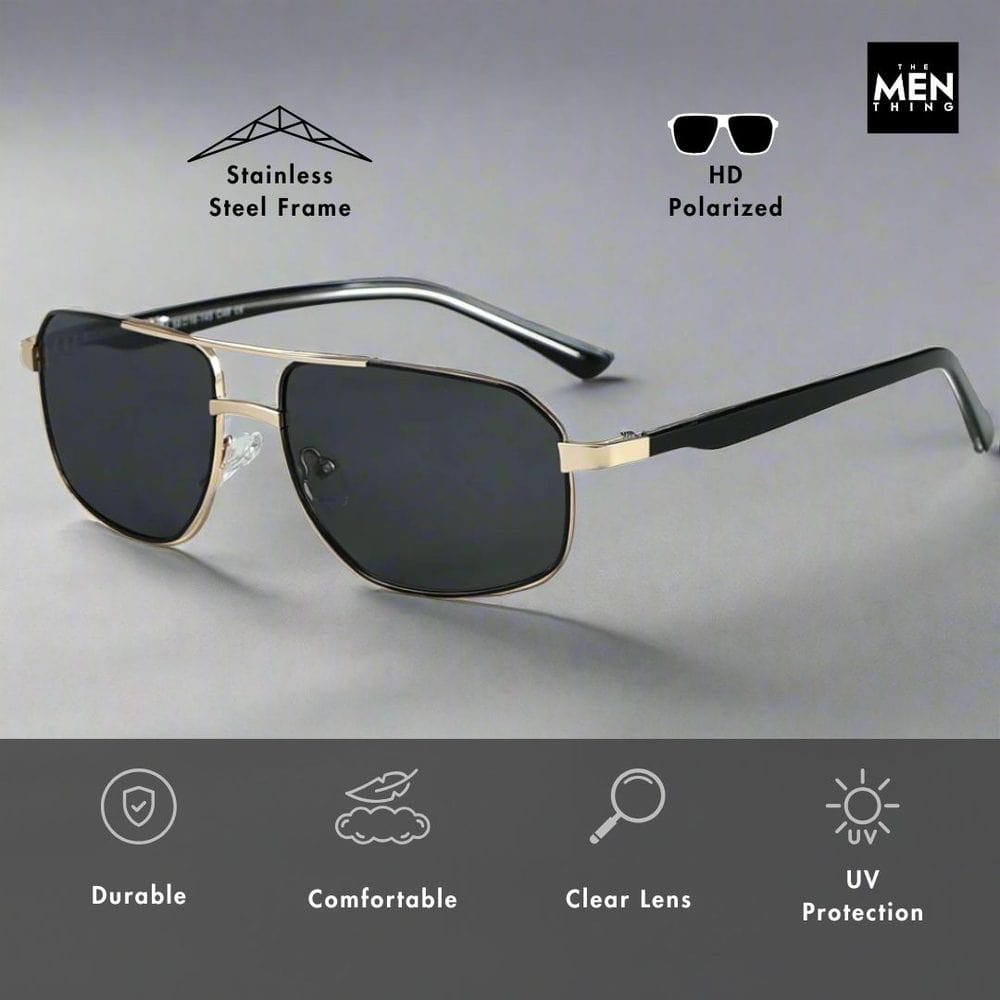 THE MEN THING Sunglasses 2174 ECLIPSE EDGE - Square Aviator Style - HD Polarised Sunglasses for Men - UV400 Protection, Stainless Steel Frame
