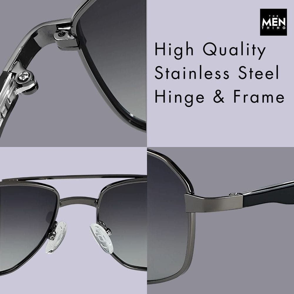 THE MEN THING Sunglasses 2174 ECLIPSE EDGE - Square Aviator Style - HD Polarised Sunglasses for Men - UV400 Protection, Stainless Steel Frame