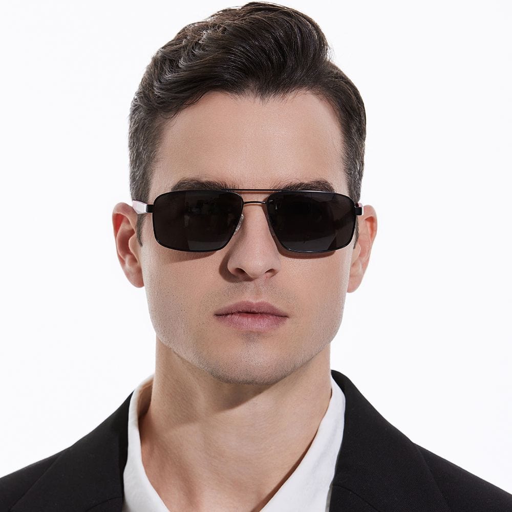 THE MEN THING Sunglasses 2174 ECLIPSE EDGE - Square Aviator Style - HD Polarised Sunglasses for Men - UV400 Protection, Stainless Steel Frame