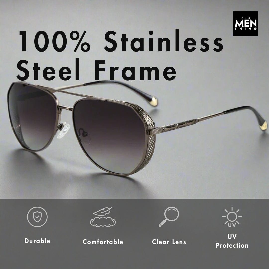 THE MEN THING Sunglasses 2181 PRESTIGE LUXE - Aviator Style - HD Polarised Sunglasses for Men - UV400 Protection, Stainless Steel Frame