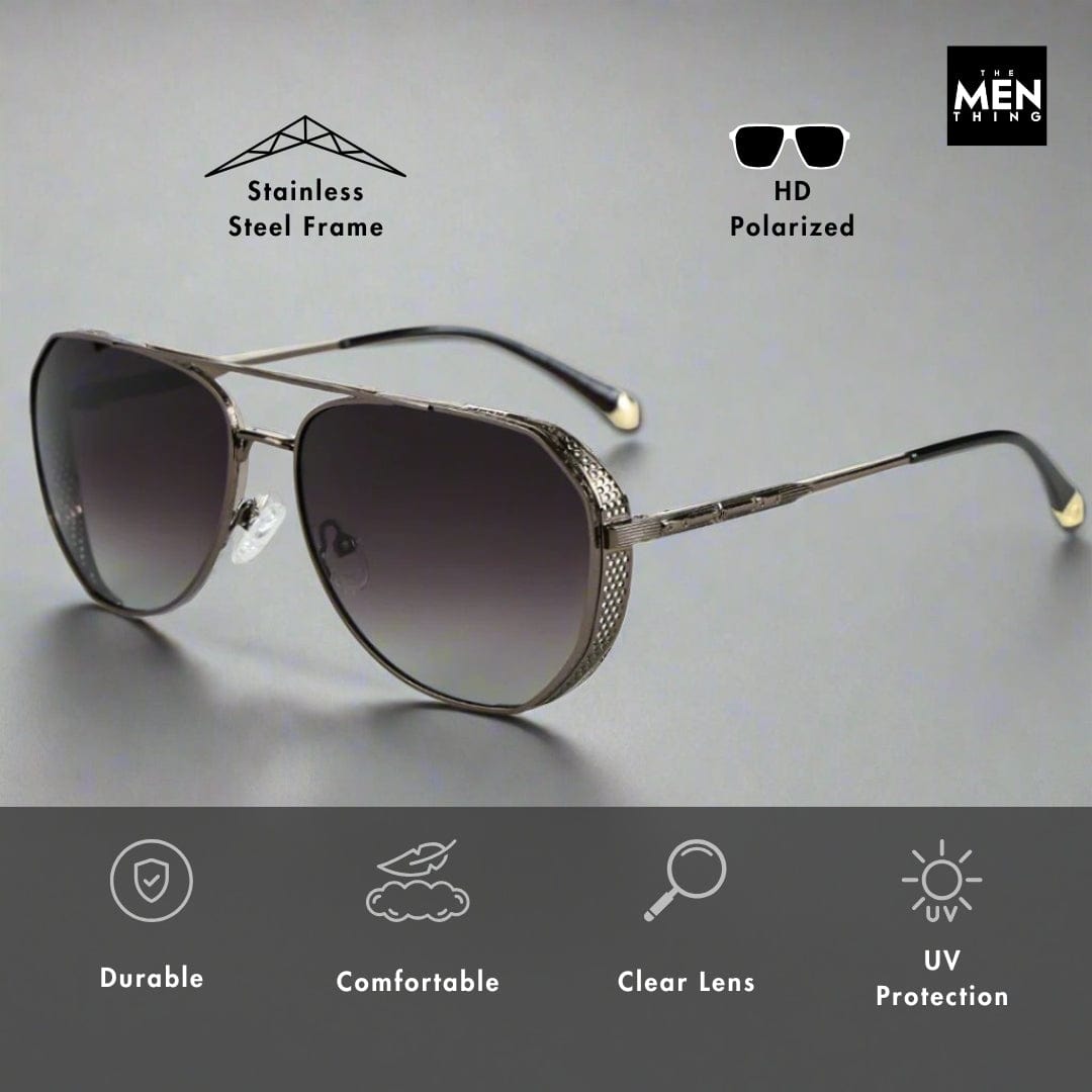 THE MEN THING Sunglasses 2181 PRESTIGE LUXE - Aviator Style - HD Polarised Sunglasses for Men - UV400 Protection, Stainless Steel Frame
