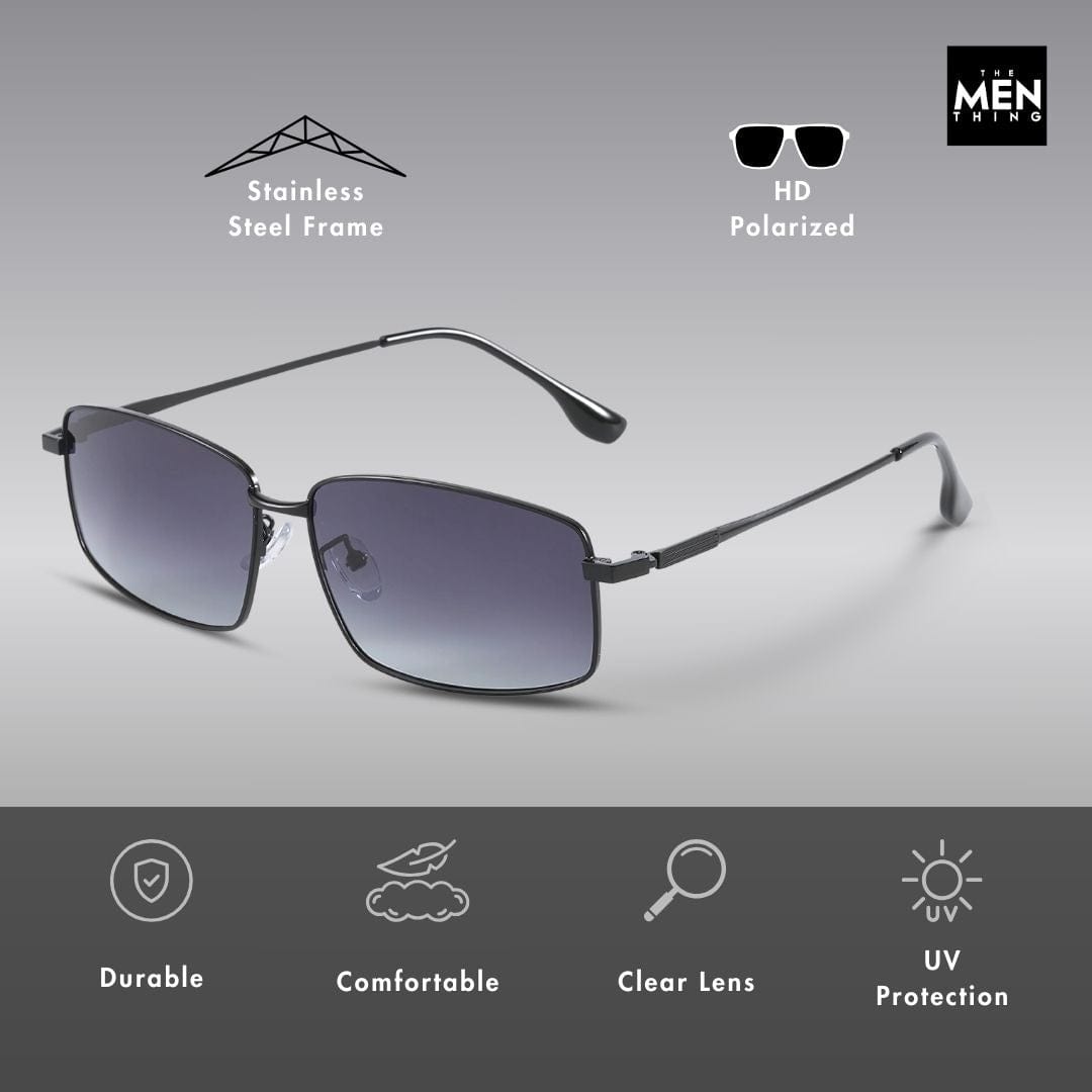 THE MEN THING Sunglasses 3295 - OBLIVION EDGE- HD Polarised Sunglasses for Men - UV400 Protection, Stainless Steel Frame - Black Lens