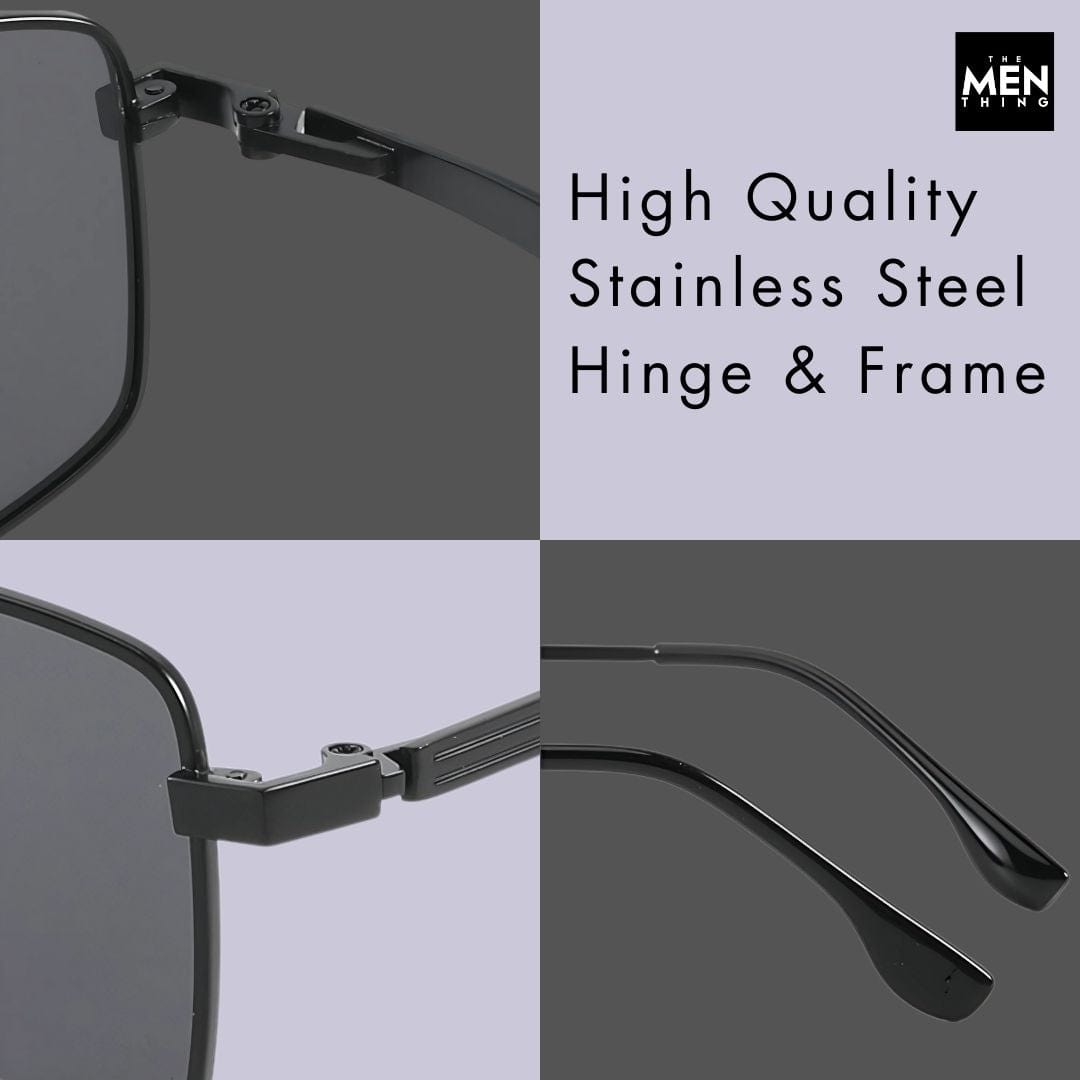 THE MEN THING Sunglasses 3295 - OBLIVION EDGE- HD Polarised Sunglasses for Men - UV400 Protection, Stainless Steel Frame - Black Lens