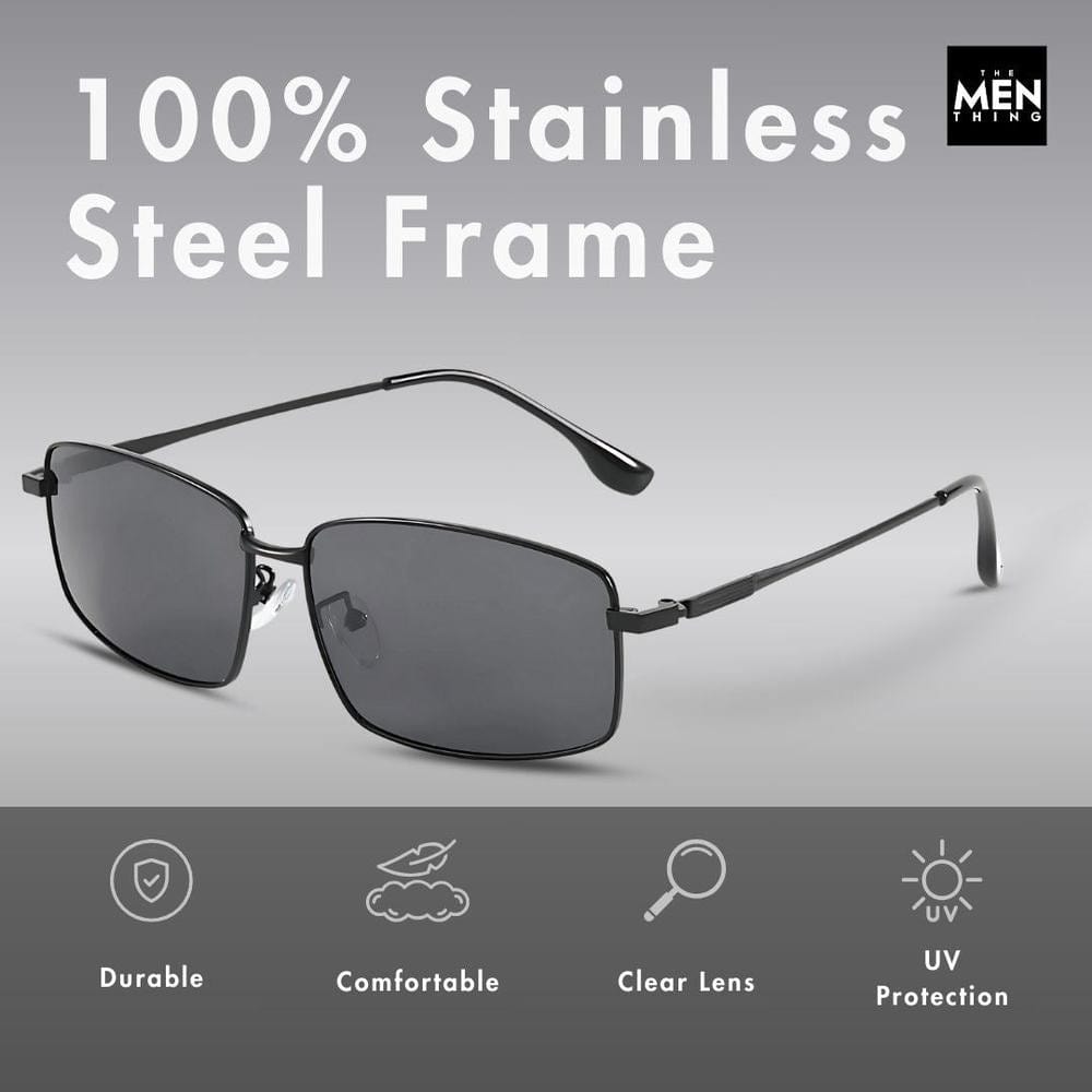 THE MEN THING Sunglasses 3295 - OBLIVION EDGE- HD Polarised Sunglasses for Men - UV400 Protection, Stainless Steel Frame - Black Lens