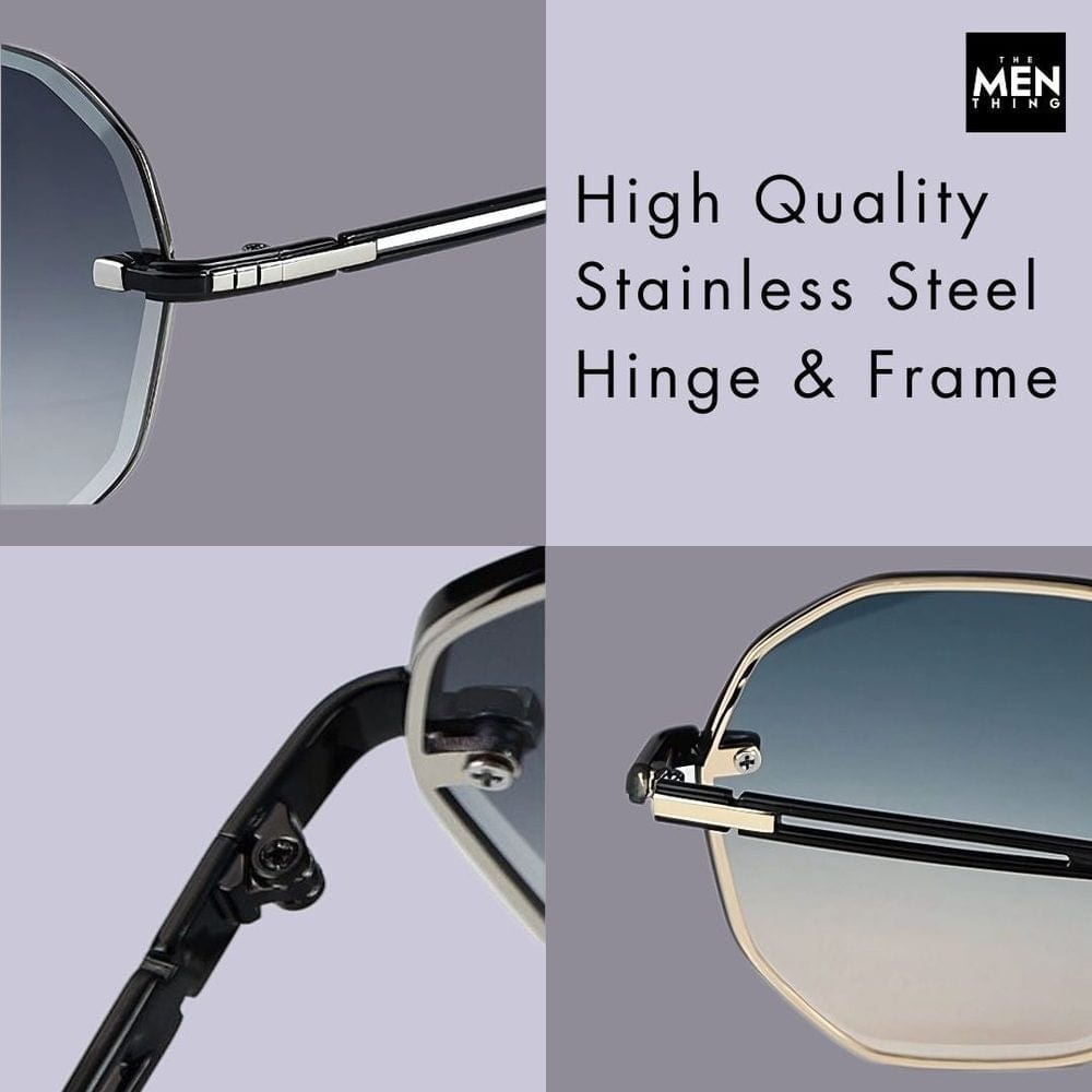THE MEN THING Sunglasses 33141 - STEEL PRISM - HD Polarised Sunglasses for Men - UV400 Protection, Stainless Steel Frame - Gold Gradient Coffee
