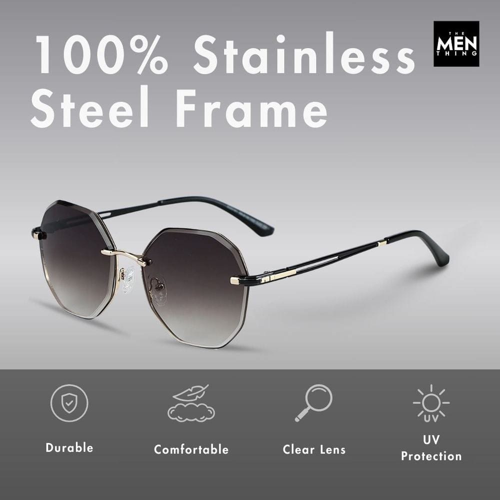 THE MEN THING Sunglasses 33141 - STEEL PRISM - HD Polarised Sunglasses for Men - UV400 Protection, Stainless Steel Frame - Gold Gradient Coffee
