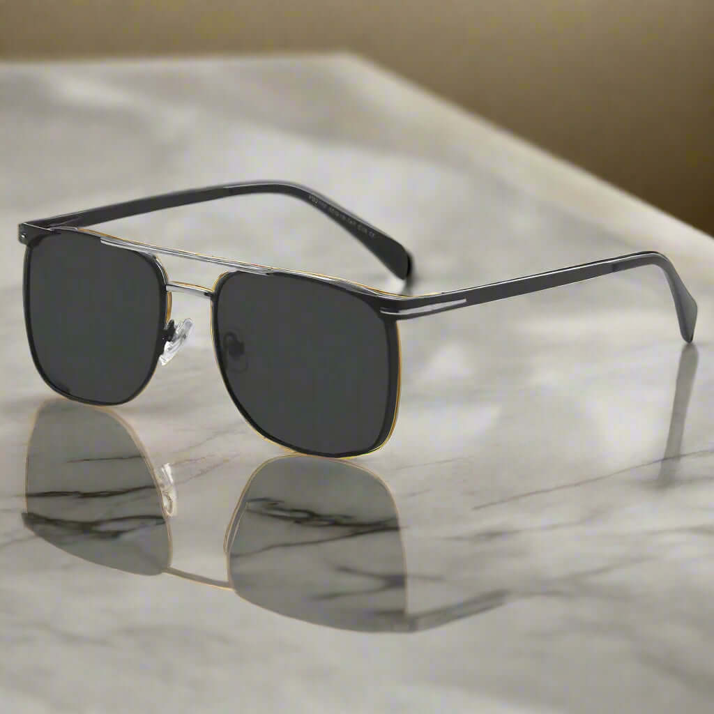 THE MEN THING Sunglasses Black 2110 MIDNIGHT EDGE - Square Aviator Style - HD Polarised Sunglasses for Men - UV400 Protection, Stainless Steel Frame