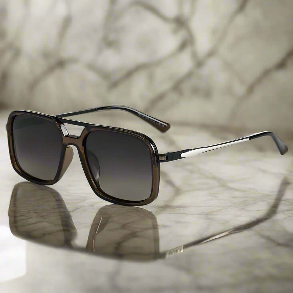 THE MEN THING Sunglasses Gradient Brown 2169 URBAN ECLIPSE - Oversized Square - HD Polarised Sunglasses for Men - UV400 Protection, Stainless Steel Frame