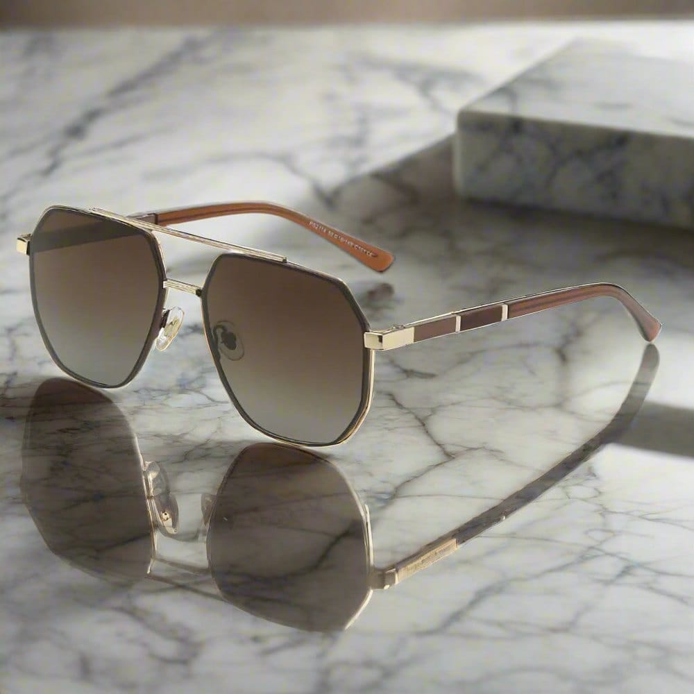 THE MEN THING Sunglasses Gradient Brownish 2114 STELLAR ANGLES - Geometric Aviator Style - HD Polarised Sunglasses for Men - UV400 Protection, Stainless Steel Frame