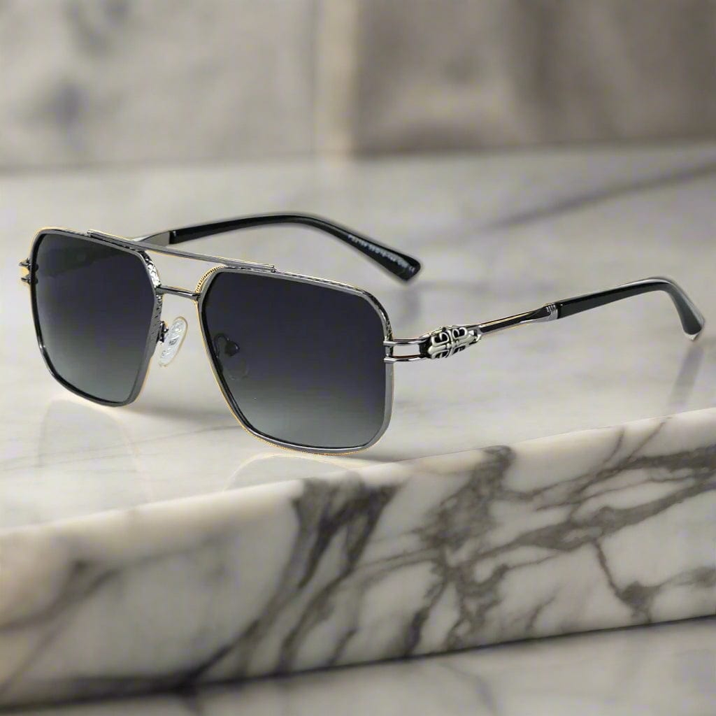 THE MEN THING Sunglasses Gradient Dark Grey 2164 HERITAGE - Square Aviator Style - HD Polarised Sunglasses for Men - UV400 Protection, Stainless Steel Frame