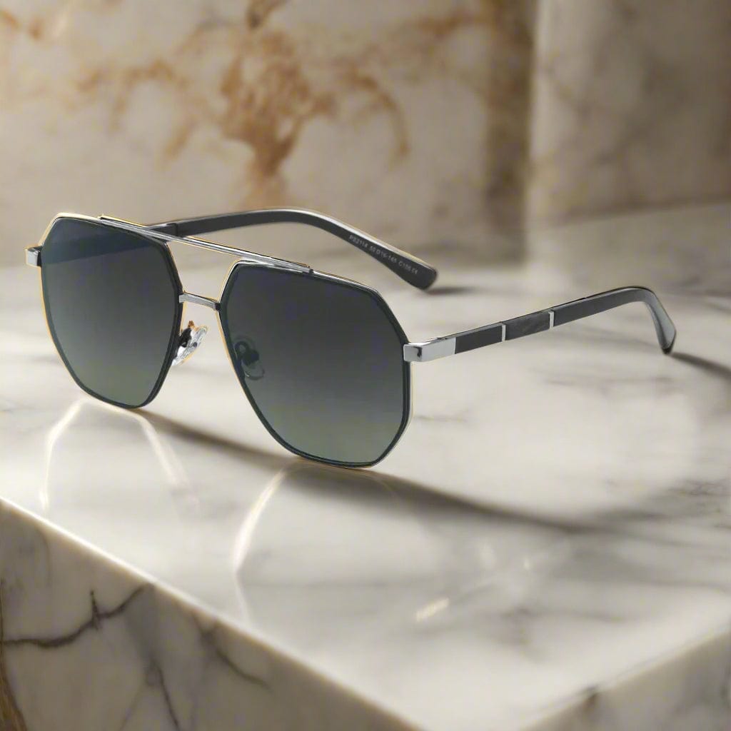 THE MEN THING Sunglasses Gradient Green 2114 STELLAR ANGLES - Geometric Aviator Style - HD Polarised Sunglasses for Men - UV400 Protection, Stainless Steel Frame