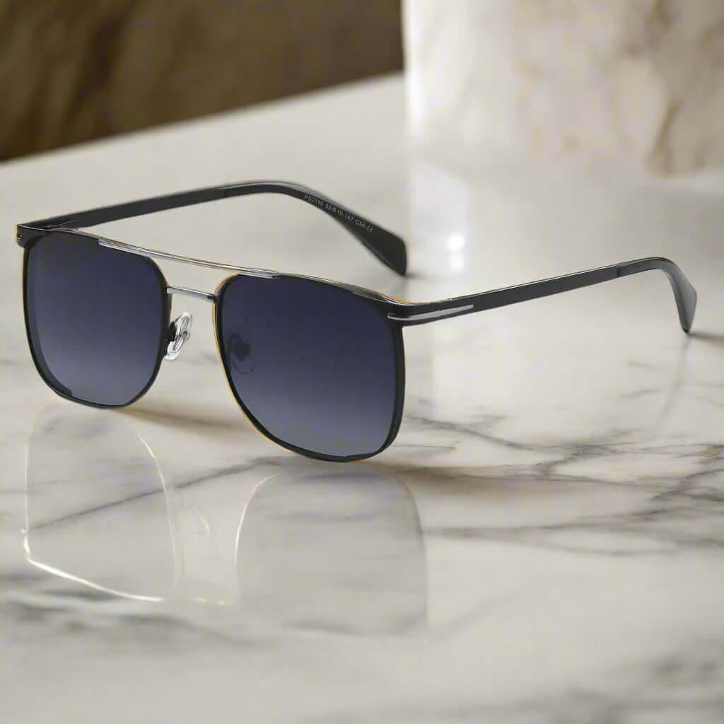 THE MEN THING Sunglasses Gradient Grey 2110 MIDNIGHT EDGE - Square Aviator Style - HD Polarised Sunglasses for Men - UV400 Protection, Stainless Steel Frame