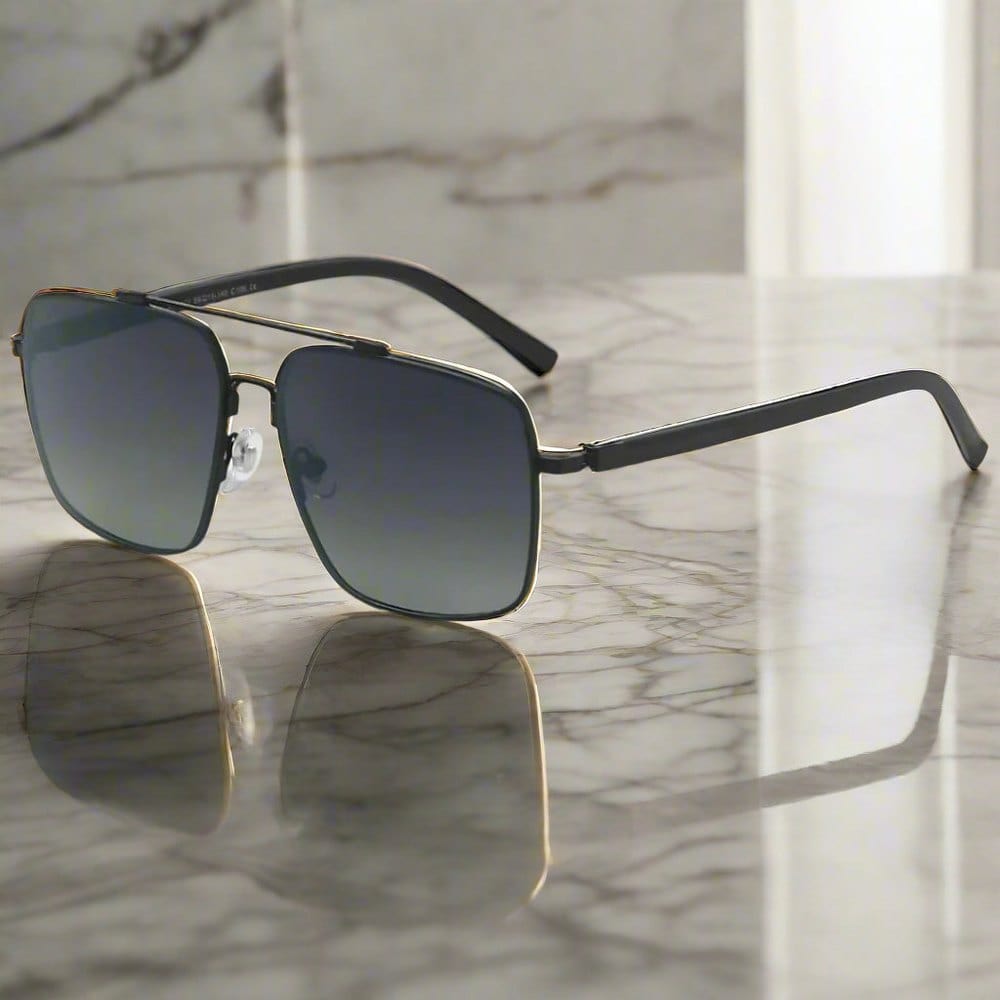 THE MEN THING Sunglasses Gradient Grey 2121 SKYLINE LUXE - Classic Square Aviator Style - HD Polarised Sunglasses for Men - UV400 Protection, Stainless Steel Frame