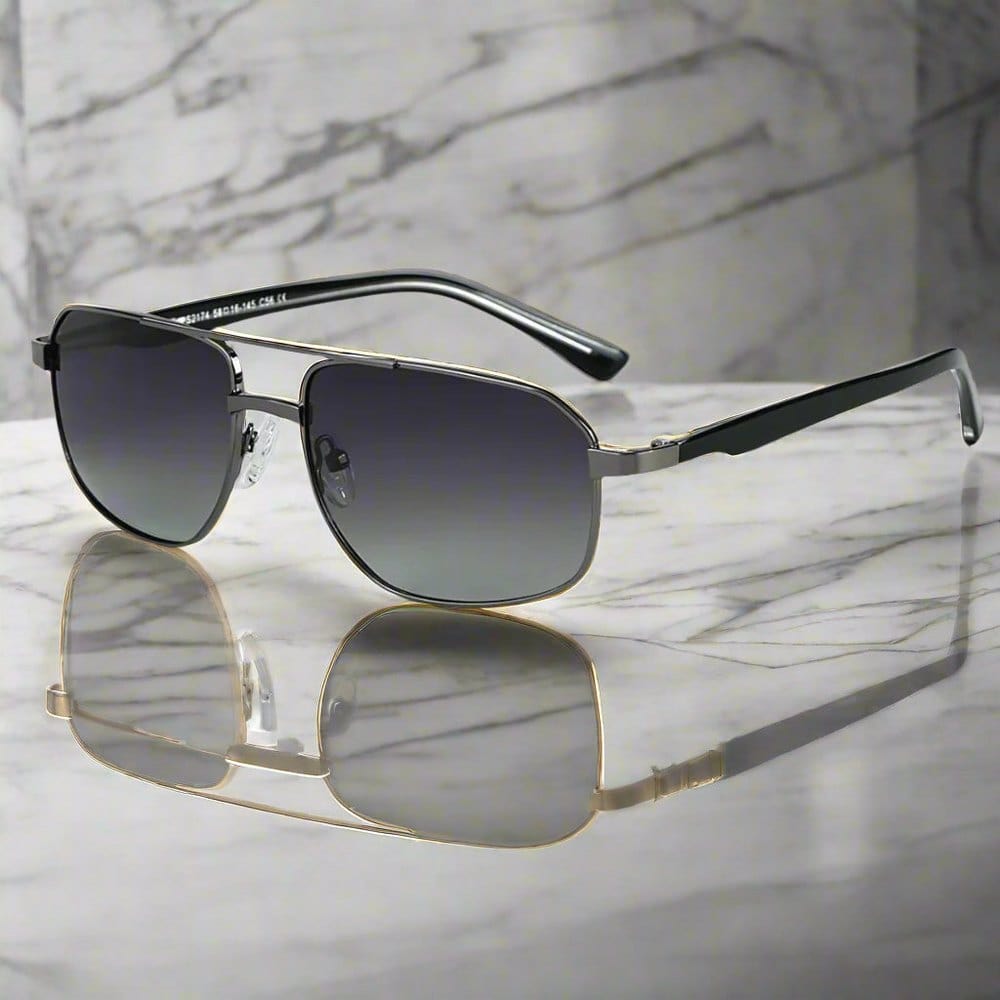 THE MEN THING Sunglasses Grey Gradient 2174 ECLIPSE EDGE - Square Aviator Style - HD Polarised Sunglasses for Men - UV400 Protection, Stainless Steel Frame