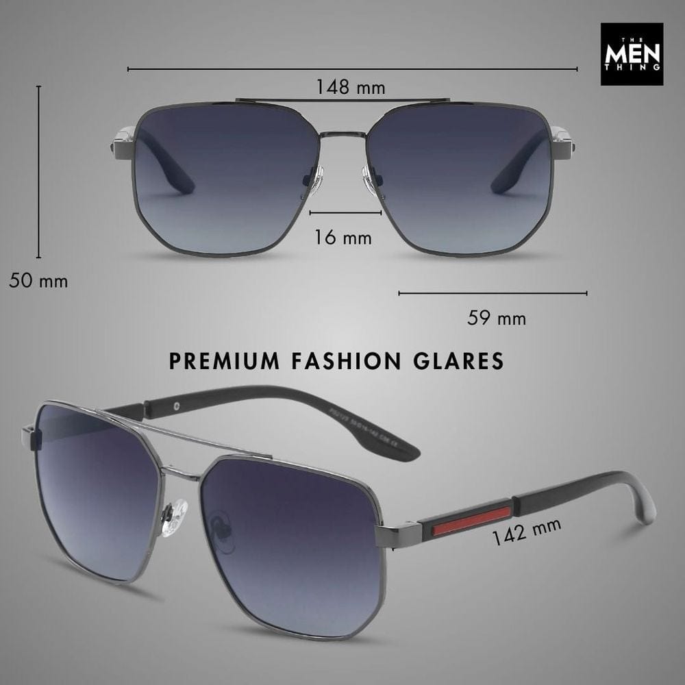 THE MEN THING Sunglasses Gun Gradient Blue Grey 2125 - PRISM NOIR - HD Polarised Sunglasses for Men - UV400 Protection, Stainless Steel Frame - Gun Gradient Blue Grey