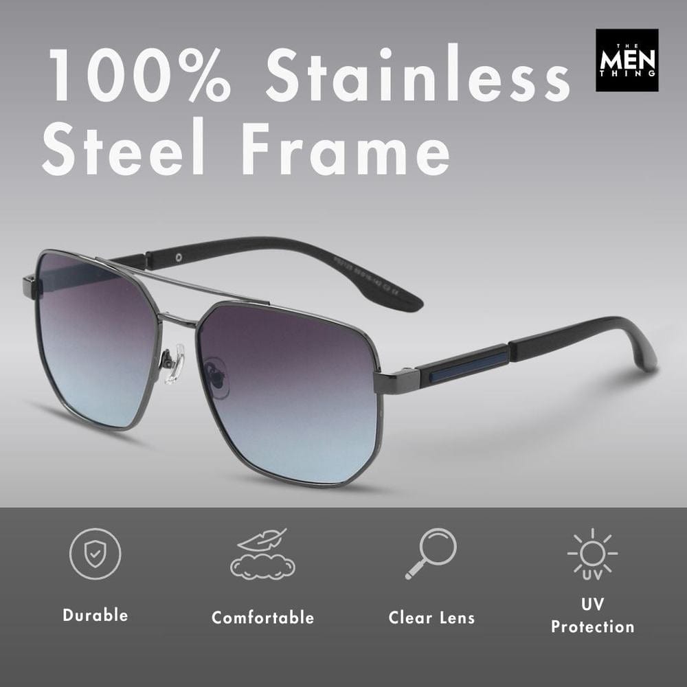 THE MEN THING Sunglasses Gun Gradient Blue Grey 2125 - PRISM NOIR - HD Polarised Sunglasses for Men - UV400 Protection, Stainless Steel Frame - Gun Gradient Blue Grey