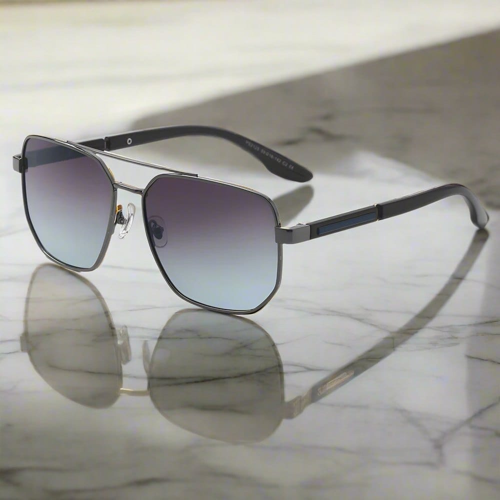 THE MEN THING Sunglasses Gun Gradient Blue Grey 2125 - PRISM NOIR - HD Polarised Sunglasses for Men - UV400 Protection, Stainless Steel Frame - Gun Gradient Blue Grey