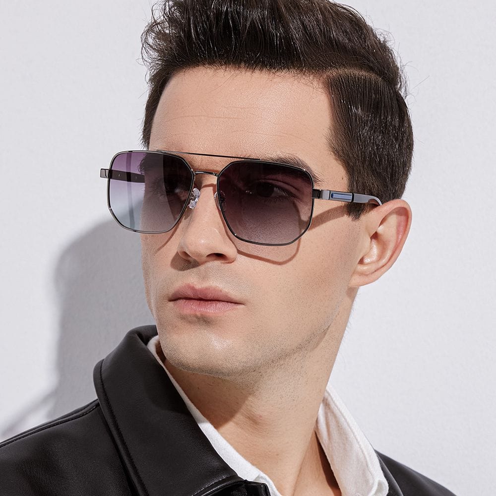 THE MEN THING Sunglasses Gun Gradient Blue Grey 2125 - PRISM NOIR - HD Polarised Sunglasses for Men - UV400 Protection, Stainless Steel Frame - Gun Gradient Blue Grey