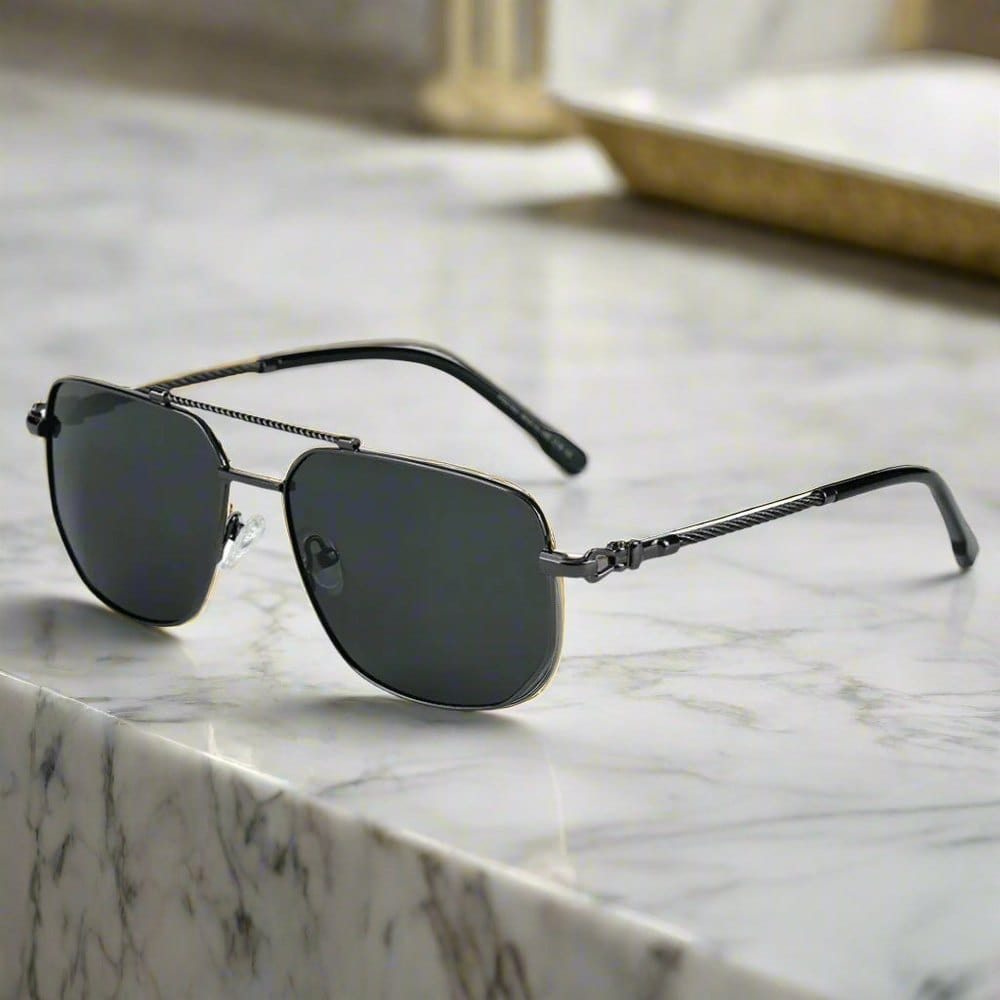 THE MEN THING Sunglasses Gun Grey 2163 ELITE VISION - Navigator Style - HD Polarised Sunglasses for Men - UV400 Protection, Stainless Steel Frame