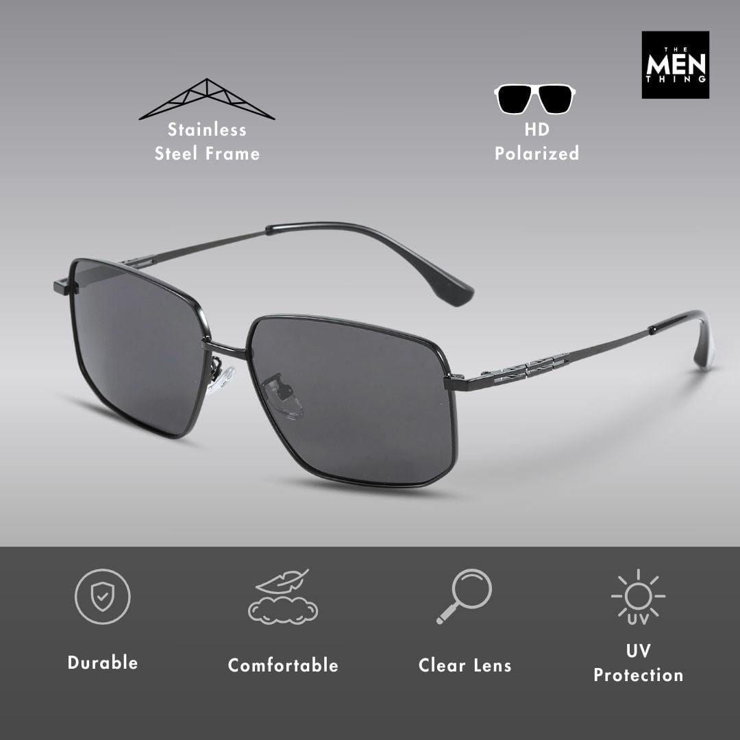 THE MEN THING Sunglasses J3292 - OBLIVION SHADE - HD Polarised Sunglasses for Men - UV400 Protection, Stainless Steel Frame - Dark Tinted