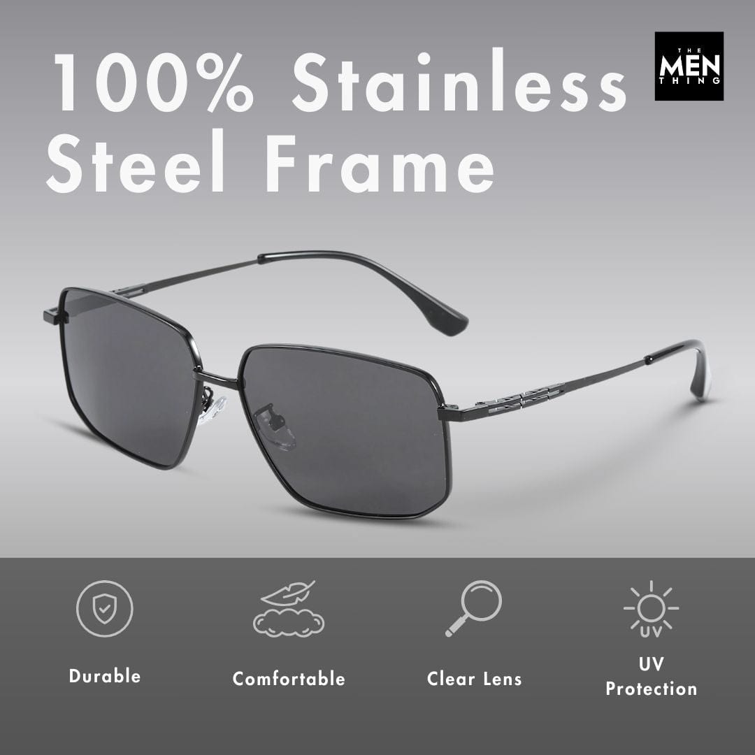 THE MEN THING Sunglasses J3292 - OBLIVION SHADE - HD Polarised Sunglasses for Men - UV400 Protection, Stainless Steel Frame - Dark Tinted