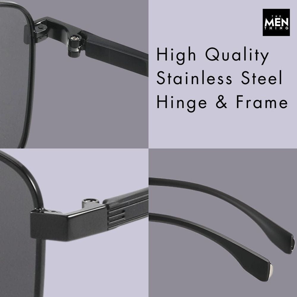 THE MEN THING Sunglasses J3293 - GLACIER LUXE - HD Polarised Sunglasses for Men - UV400 Protection, Stainless Steel Frame - Black Lenses