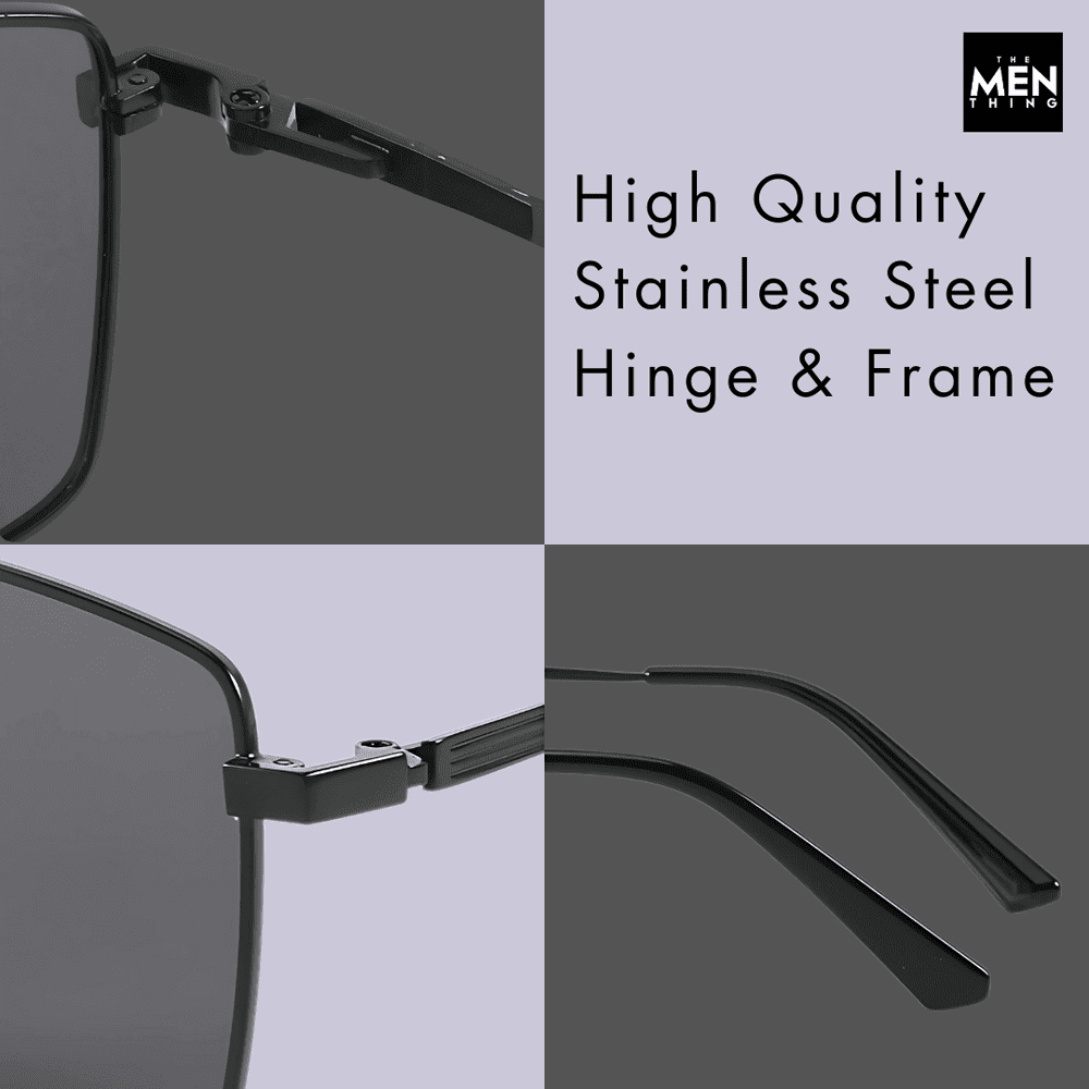 THE MEN THING Sunglasses J3298 - OBSIDIAN LUXE - HD Polarised Sunglasses for Men - UV400 Protection, Stainless Steel Frame - Black Grey Lenses