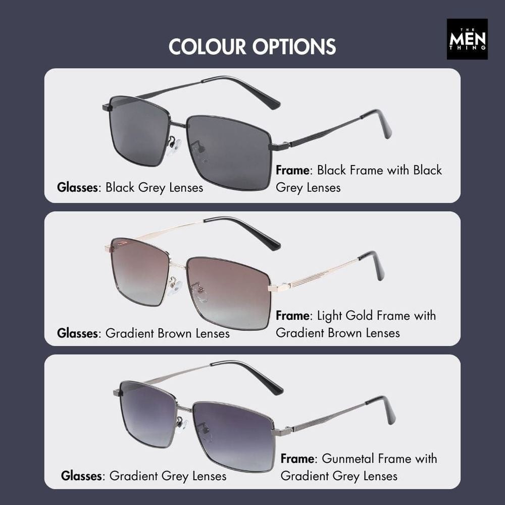 THE MEN THING Sunglasses J3298 - OBSIDIAN LUXE - HD Polarised Sunglasses for Men - UV400 Protection, Stainless Steel Frame - Black Grey Lenses