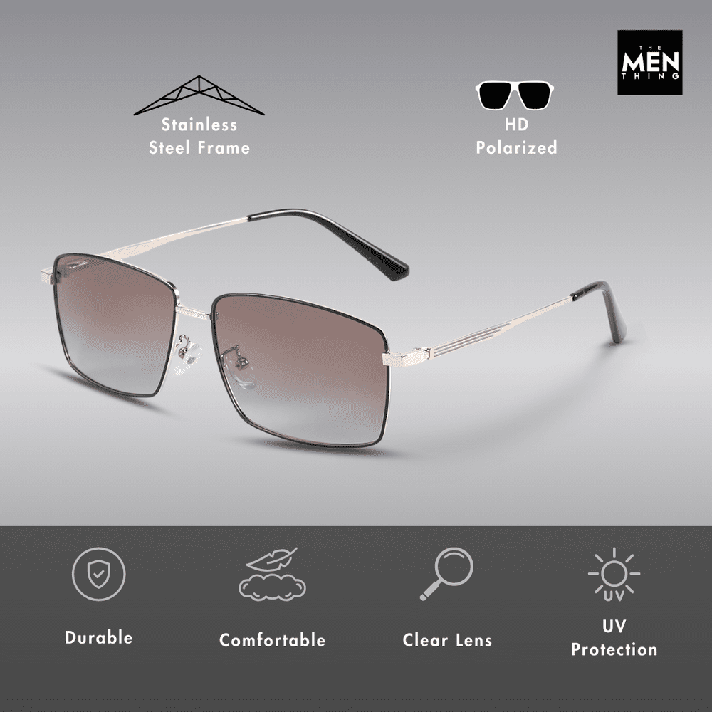 THE MEN THING Sunglasses J3298 - OBSIDIAN LUXE - HD Polarised Sunglasses for Men - UV400 Protection, Stainless Steel Frame - Black Grey Lenses