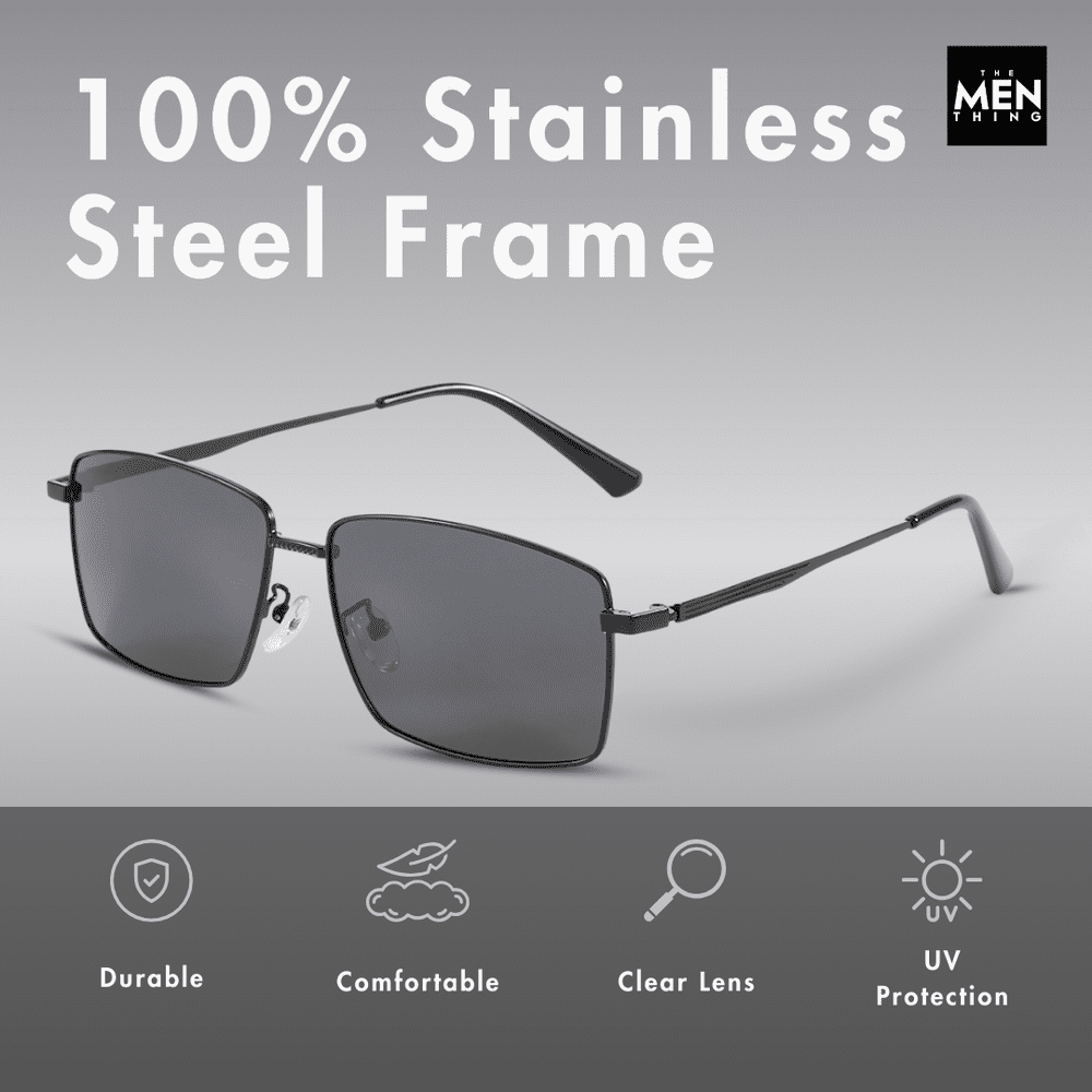 THE MEN THING Sunglasses J3298 - OBSIDIAN LUXE - HD Polarised Sunglasses for Men - UV400 Protection, Stainless Steel Frame - Black Grey Lenses