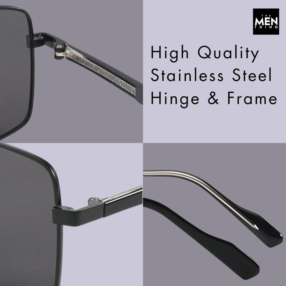 THE MEN THING Sunglasses J3305 - PHANTOM SHADE - HD Polarised Sunglasses for Men - UV400 Protection, Stainless Steel Frame - Black Lenses