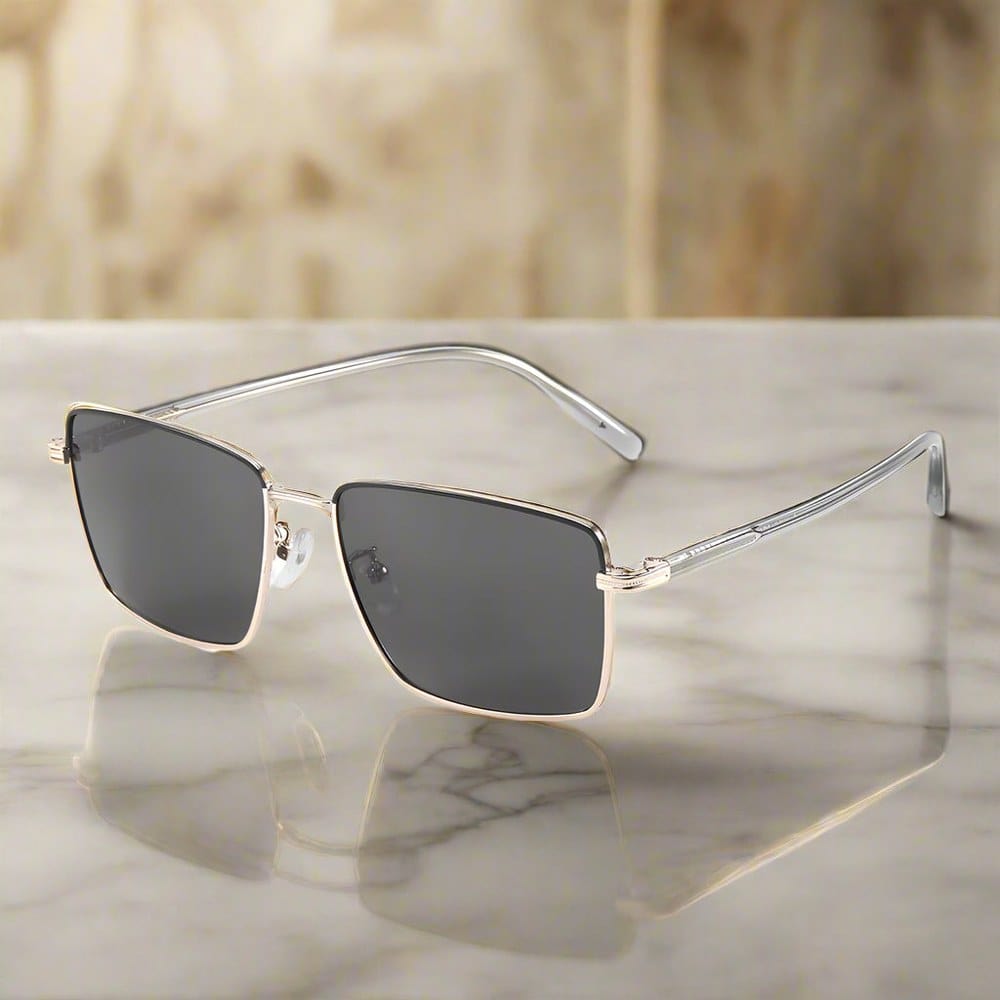 THE MEN THING Sunglasses J3308 - SLEEK VANTAGE- HD Polarised Sunglasses for Men - UV400 Protection, Stainless Steel Frame - Black-Grey Lens