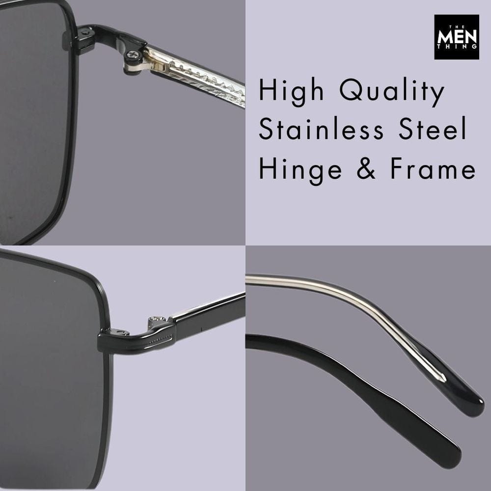 THE MEN THING Sunglasses J3308 - SLEEK VANTAGE- HD Polarised Sunglasses for Men - UV400 Protection, Stainless Steel Frame - Black Lens