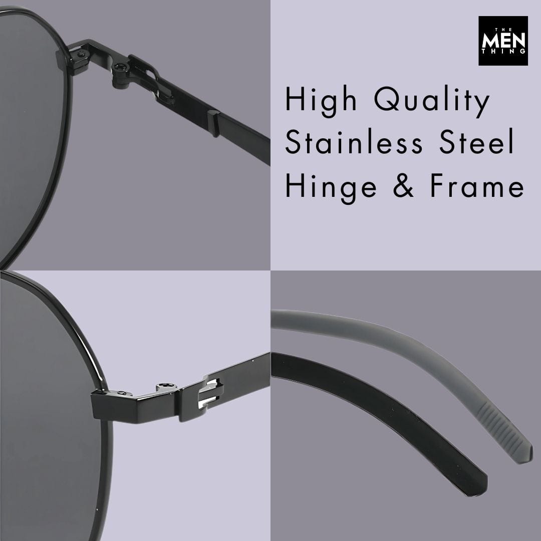 THE MEN THING Sunglasses J3332 - MYSTIC ARC - HD Polarised Sunglasses for Men - UV400 Protection, Stainless Steel Frame - Black Lens