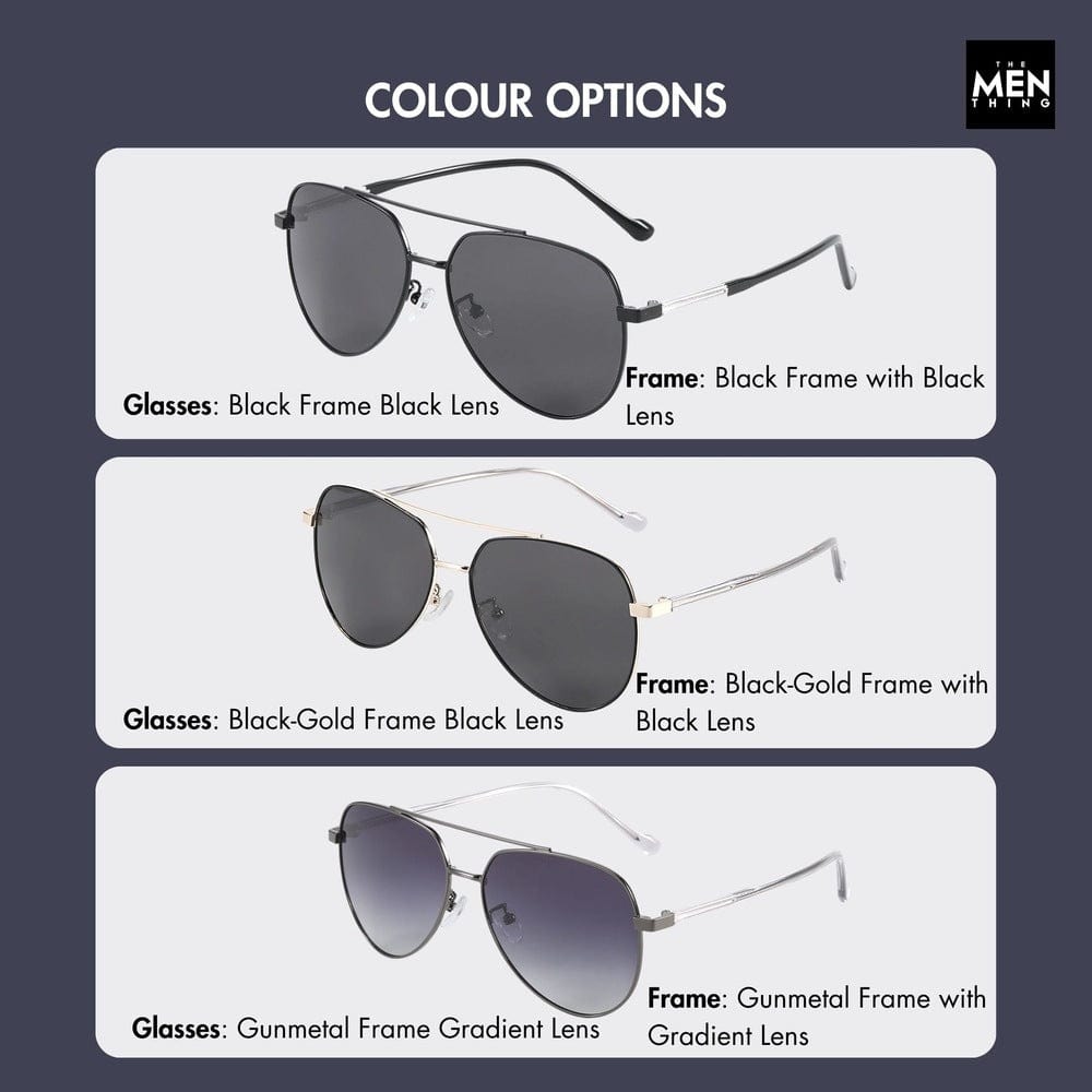 THE MEN THING Sunglasses J3335 - SUNLIT ELEGANCE - HD Polarised Sunglasses for Men - UV400 Protection, Stainless Steel Frame - Black Frame with Black Lens