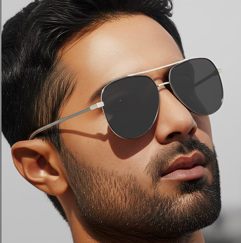 THE MEN THING Sunglasses J3335 - SUNLIT ELEGANCE - HD Polarised Sunglasses for Men - UV400 Protection, Stainless Steel Frame - Black-Gold Frame with Black Lens