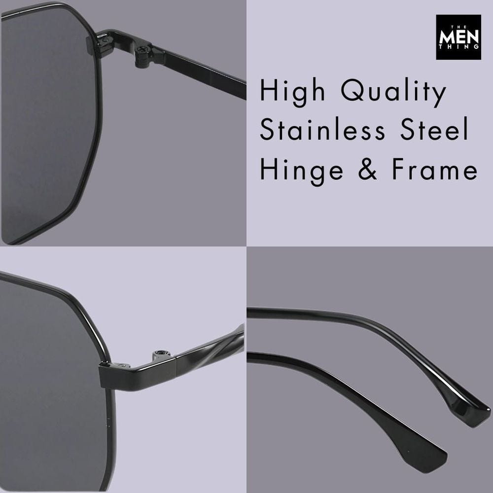 THE MEN THING Sunglasses J3337- SPECTRA NOIR- HD Polarised Sunglasses for Men - UV400 Protection, Stainless Steel Frame - Black Frame with Black Lens