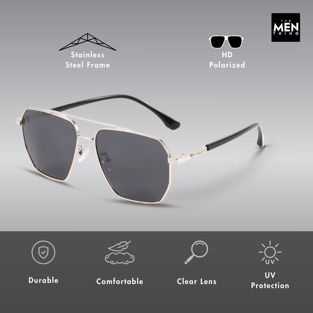 THE MEN THING Sunglasses J3337- SPECTRA NOIR- HD Polarised Sunglasses for Men - UV400 Protection, Stainless Steel Frame - Black Frame with Black Lens