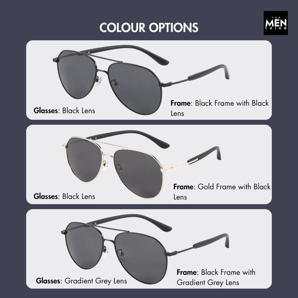 THE MEN THING Sunglasses J3338 - SLATE SOAR - HD Polarised Sunglasses for Men - UV400 Protection, Stainless Steel Frame - Black Frame with Black Lens