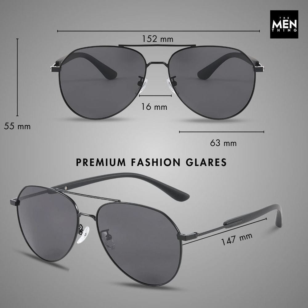 THE MEN THING Sunglasses J3338 - SLATE SOAR - HD Polarised Sunglasses for Men - UV400 Protection, Stainless Steel Frame - Black Frame with Black Lens