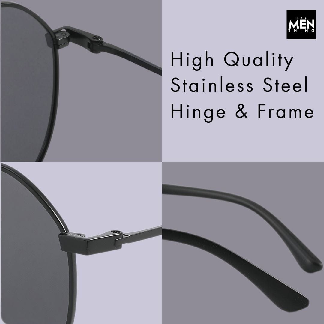THE MEN THING Sunglasses J3338 - SLATE SOAR - HD Polarised Sunglasses for Men - UV400 Protection, Stainless Steel Frame - Black Frame with Black Lens