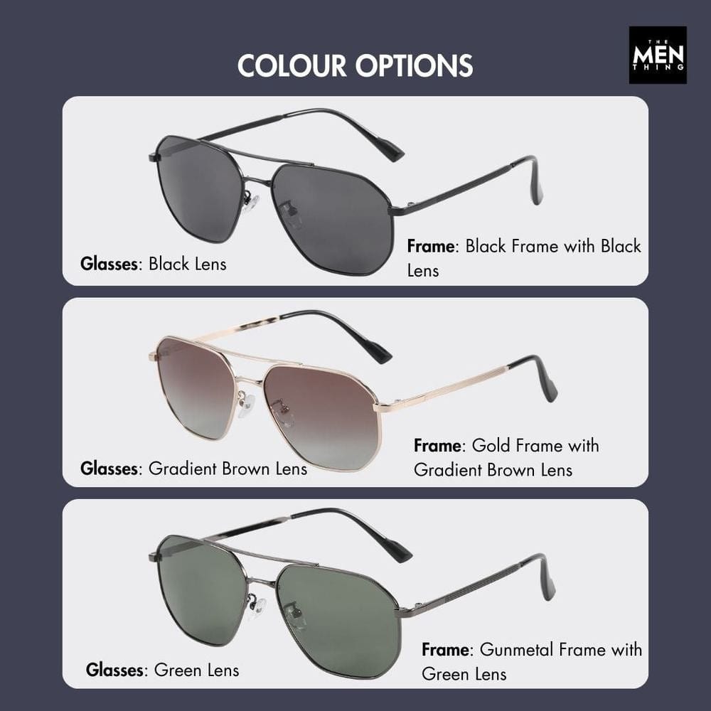 THE MEN THING Sunglasses J3347 - AMBER LUXE - HD Polarised Sunglasses for Men - UV400 Protection, Stainless Steel Frame - Black Frame with Black Lens