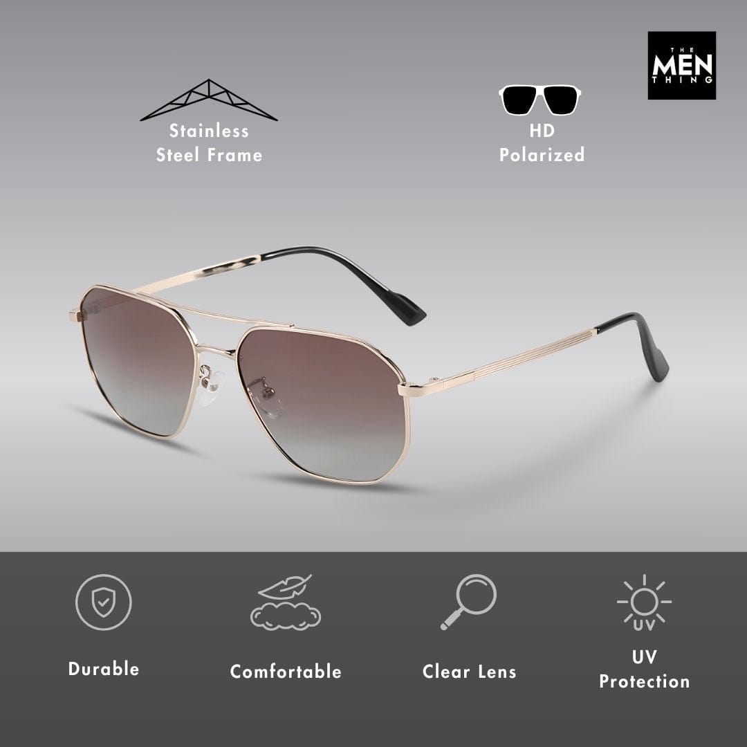 THE MEN THING Sunglasses J3347 - AMBER LUXE - HD Polarised Sunglasses for Men - UV400 Protection, Stainless Steel Frame - Black Frame with Black Lens