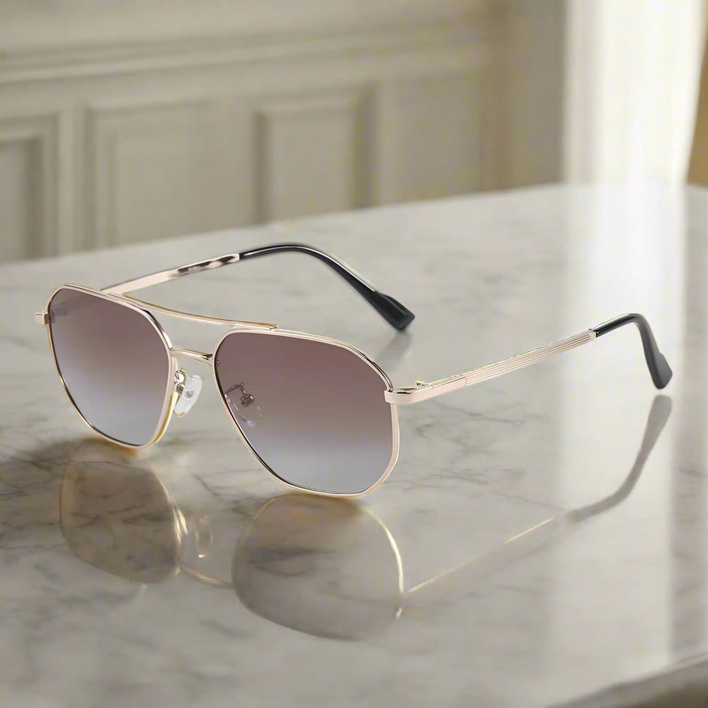 THE MEN THING Sunglasses J3347 - AMBER LUXE - HD Polarised Sunglasses for Men - UV400 Protection, Stainless Steel Frame - Gold Frame with Gradient Brown Lens