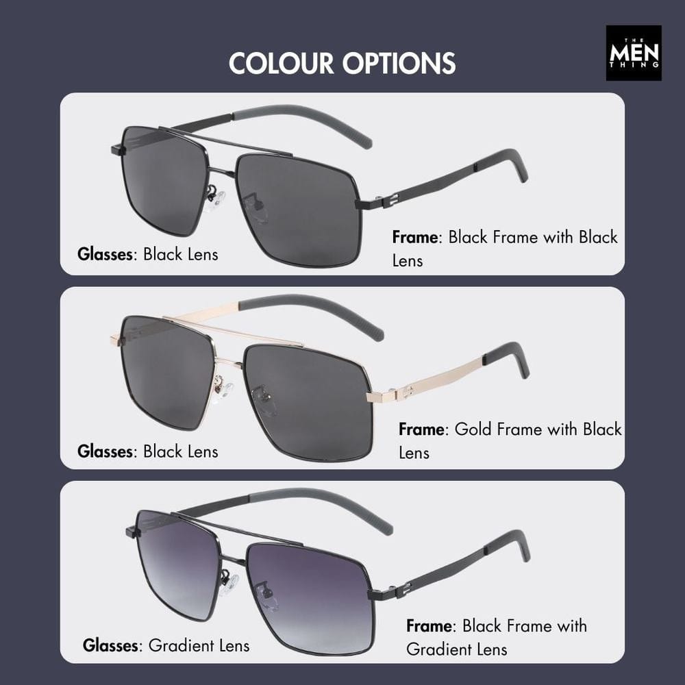 THE MEN THING Sunglasses J3348 - VORTEX SHADE - HD Polarised Sunglasses for Men - UV400 Protection, Stainless Steel Frame - Black Frame with Black Lens